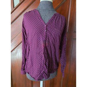 Sonoma Womens Burgundy Tiny Moon & Stars Button-Up Henley Size L